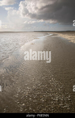 Kleine Fluss am Strand ins Meer, die Bucht der Somme, Picardie, Frankreich Stockfoto