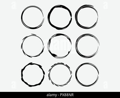 Der runde grunge Frames. Leere circlular Grenzen isoliert. Vector Illustration. Stock Vektor