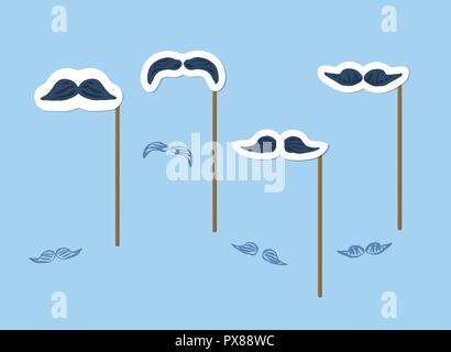 Fake Mustaches eingestellt. Sammlung von Gesichtsmaske von Schnurrbärten auf die Sticks. Vector Illustration. Stock Vektor