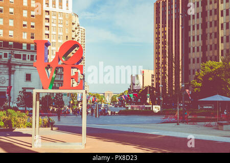 PHILADELPHIA - USA - September 19, 2018: Sonnenaufgang im City Center in Philadelphia im Sommer. Stockfoto