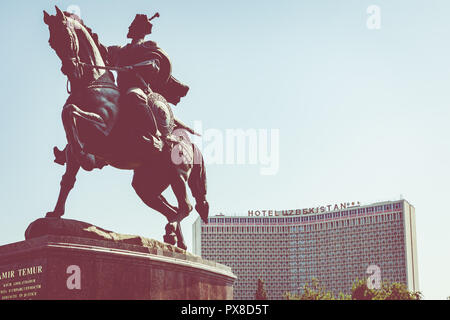 Taschkent, Usbekistan - 22. AUGUST 2018: Denkmal der Usbekischen nationalen Helden Amir Temur in Taschkent, Usbekistan. Stockfoto