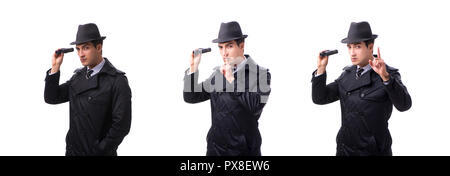 Spy mit dem Fernglas auf weißem Hintergrund Stockfoto