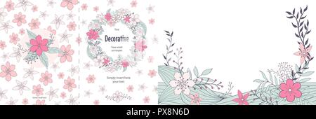 Cute floral zweiseitige Grußkarte Vorlage Stock Vektor