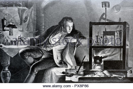 James Watt Portrait, 1736-1819, war ein schottischer Erfinder, Maschinenbauingenieur und Chemiker, der auf Thomas Newcomen's 1712 Newcomen Dampfmaschine mit seinem Watt Dampfmaschine im Jahre 1781 verbessert, die von grundlegender Bedeutung für die Änderungen, die durch die industrielle Revolution sowohl in seiner Heimat Großbritannien und den Rest der Welt gebracht, Illustration von 1922 war Stockfoto