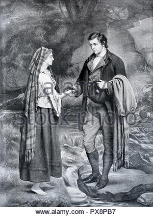 Robert Burns und und Mary Campbell das Ja-wort am Ufer des Flusses Ayr 1785, wo jeder gab dem Anderen die Bibel, Abbildung von 1922 Stockfoto