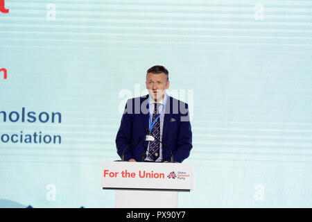 Armagh, Großbritannien. 20. Oktober 2018. Ulster Unionist Party Ratsmitglied Sam Nicholson während der Parteien Konferenz in Armagh City Hotel. Armagh: UK: 20 Okt 2018 Credit: Mark Winter/Alamy leben Nachrichten Stockfoto