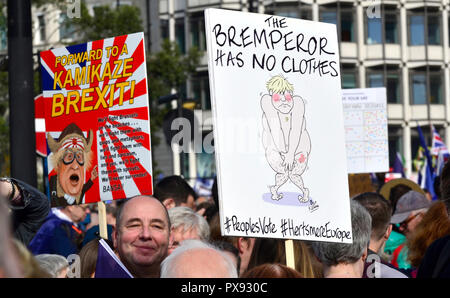 London, Großbritannien. Okt, 2018 20. 20. Oktober, London. Zehntausende von Menschen beteiligen sich an der Abstimmung März von Park Lane, Parliament Square für eine Volksabstimmung über die endgültige Brexit beschäftigen. Credit: PjrFoto/Alamy leben Nachrichten Stockfoto