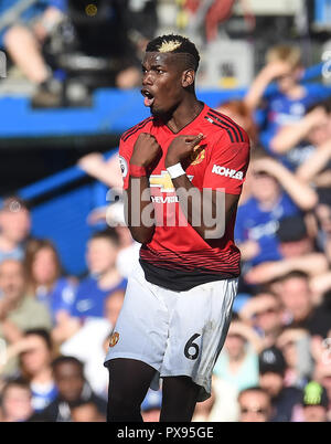 London, Großbritannien. Okt, 2018 20. Paul Pogba von Manchester in der Premier League zwischen Chelsea und Manchester United an der Stamford Bridge am 20. Oktober 2018 in London, England. (Foto von Zed Jameson/phcimages.com) Credit: PHC Images/Alamy leben Nachrichten Stockfoto