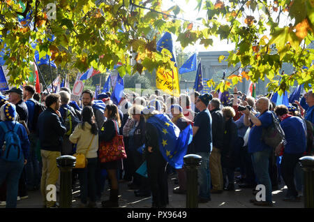 London, Großbritannien. Okt, 2018 20. Demonstranten versammeln sich am Hyde Park Corner, 'March für die Zukunft', Rallye, die eine zweite EU-Referendum über Brexit, die die Abstimmung Kampagne, London, 20. Oktober 2018 Credit: Robert Smith/Alamy Leben Nachrichten organisiert Stockfoto