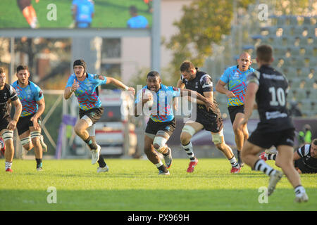 Parma, Italien. 20. Oktober, 2018. Das Zentrum von zebre Paula Balekana trägt den Ball im Spiel gegen den Bären in Europäischen Rubgy Challenge Cup Runde 2 © Massimiliano Carnabuci/Alamy leben Nachrichten Stockfoto