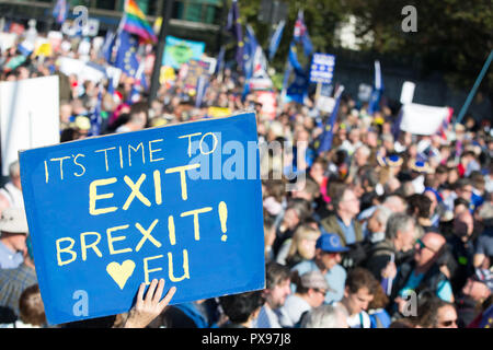 Oktober 20, 2018 - Abstimmung März, mehr als eine halbe Million Menschen für eine Neue Brexit Referendum in London Rallye. Credit: Louise Wateridge/ZUMA Draht/Alamy leben Nachrichten Stockfoto