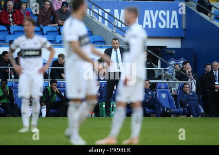 Slavisa Jokanovic, der Manager von Fulham © während der Premier League match besorgt aussieht, Cardiff City v Fulham in Cardiff City Stadion am Samstag, den 20. Oktober 2018. Dieses Bild dürfen nur für redaktionelle Zwecke verwendet werden. Nur die redaktionelle Nutzung, eine Lizenz für die gewerbliche Nutzung erforderlich. Keine Verwendung in Wetten, Spiele oder einer einzelnen Verein/Liga/player Publikationen. pic von Andrew Obstgarten/Andrew Orchard sport Fotografie/Alamy leben Nachrichten Stockfoto