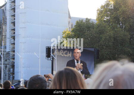 London, UK, 20. Oktober, 2018. Die demonstranten hören Liberaldemokraten Vince Cable im Parlament Platz an der Abstimmung März gegen Brexit, London, UK. Credit: Helen Garvey/Alamy leben Nachrichten Stockfoto