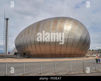 Der Glasgow Tower und Science Center Komplex am Pacific Quay in Glasgow, Schottland, Großbritannien Stockfoto