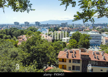 PLOVDIV, Bulgarien - 10. Juni 2017: Panoramablick auf die Stadt von Plovdiv, Bulgarien Stockfoto