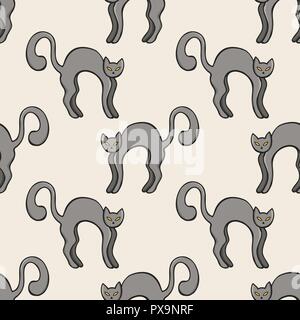 Schwarze Katzen Farbe nahtlose Muster. Hand gezeichnet Doodle cartoon Elemente der Halloween Feier. Vector Farbe Abbildung. Stock Vektor