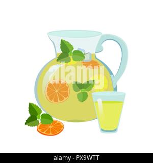 Limonade Kanne und Glas Vector Illustration. Limonade Glas und Glas auf weißem Hintergrund. Stock Vektor