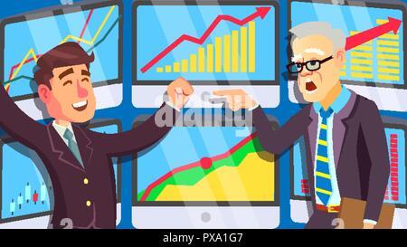 Handel, Aktiv schreien die Menschen in Anzügen auf den Bildschirm Vektor. Isolierte Abbildung Stock Vektor