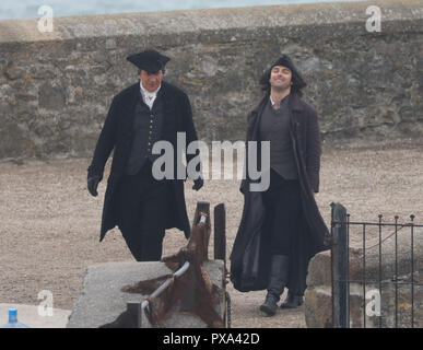 Dreharbeiten der letzten Serie von 'Poldark', Aiden Spaziergänge rund um die in den Hafen. Mit: Aidan Turner Wo: St Austell, Großbritannien Wann: 19 Aug 2018 Quelle: David Sims/WENN.com Stockfoto