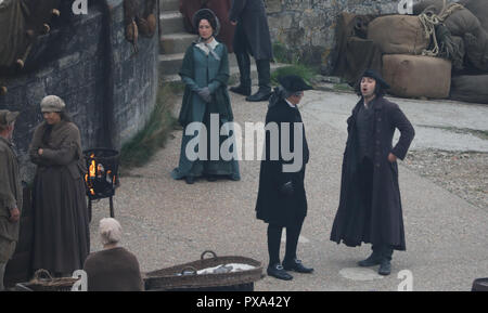 Dreharbeiten der letzten Serie von 'Poldark', Aiden Spaziergänge rund um die in den Hafen. Mit: Aidan Turner Wo: St Austell, Großbritannien Wann: 19 Aug 2018 Quelle: David Sims/WENN.com Stockfoto