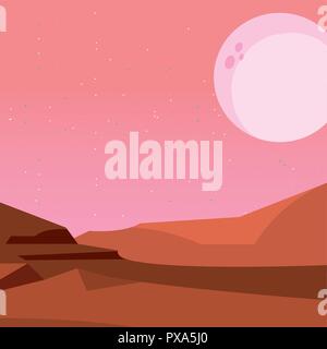 Nacht Mond wüste Landschaft Vector Illustration Stock Vektor