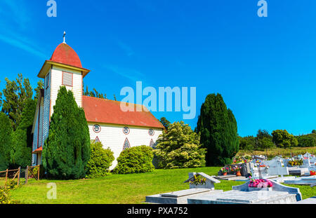 Blick auf Santa Cruz Kapelle in Puerto Varas, Chile. Kopieren Sie Platz für Text Stockfoto