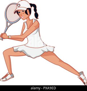 Frau Tennis spielen mit Schläger Vector Illustration Design Stock Vektor