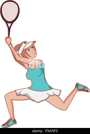 Frau Tennis spielen mit Schläger Vector Illustration Design Stock Vektor