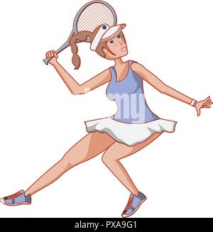 Frau Tennis spielen mit Schläger Vector Illustration Design Stock Vektor