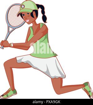 Frau Tennis spielen mit Schläger Vector Illustration Design Stock Vektor