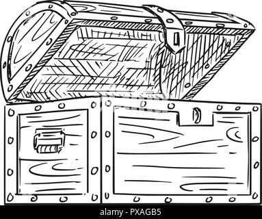 Cartoon Zeichnung der Leere offene Holz- Schatzkiste Stock Vektor
