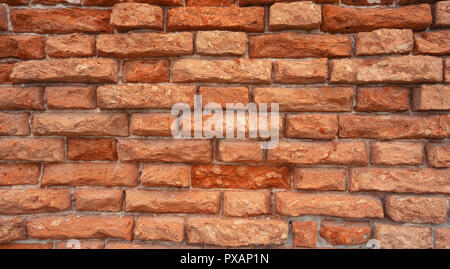 Brick Wall von roter Farbe, breites Panorama von Mauerwerk Stockfoto