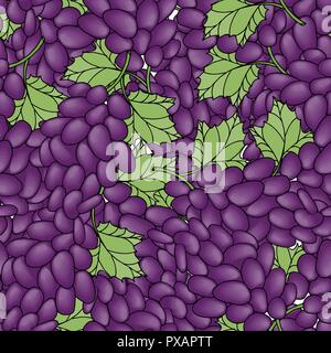 Nahtlose Muster Hintergrund mit Trauben. Blätter und rote Beeren. Vector Illustration. Stock Vektor