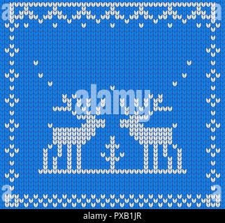 Vektor Strickmuster mit raindeer. Weihnachten nordic Fair Isle Elemente. Flache vektor Cartoon Illustration. Objekte auf weißem Hintergrund. Stock Vektor