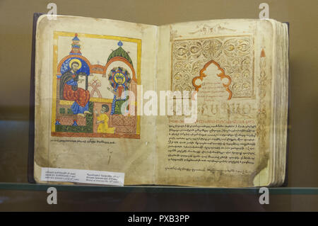 Armenien, Yerevan, Matenadaran, Interieur, das Mesrop Mashtots Institut für alte Handschriften, illuminierte Manuskript Stockfoto