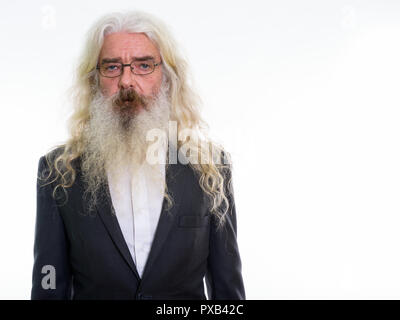 Studio shot der älteren bärtigen Geschäftsmann Brillen tragen Stockfoto