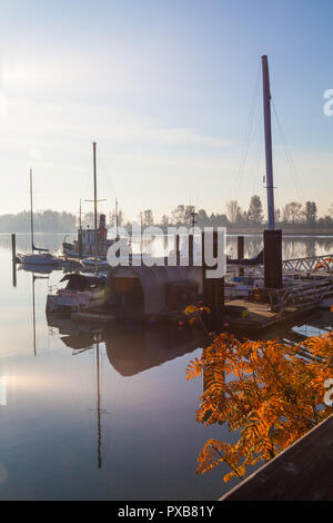 Steveston Hafen auf einem nebligen Oktober Morgen Stockfoto