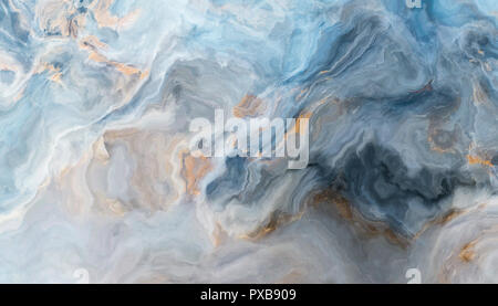 Blue Marble Muster mit grau und gold Einschlüsse. Abstrakte Textur und Hintergrund. 2D-Darstellung Stockfoto