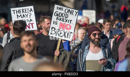 London, Großbritannien. 20. Oktober, 2018. Die Abstimmung März erfolgt in Central London anspruchsvolle ein zweites Referendum über den Brexit beschäftigen. Stockfoto