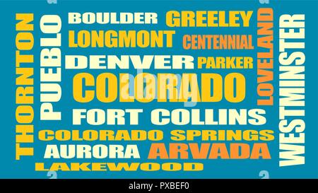 Colorado State Städte Liste Stock Vektor