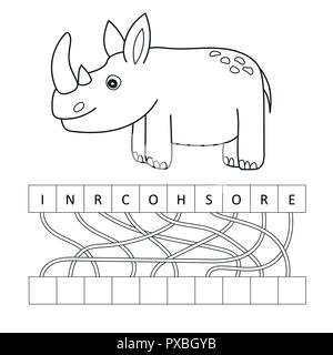 Färbung Seite Umrisse von Cartoon cute Rhino. Vector Illustration, Buch Färbung Stock Vektor