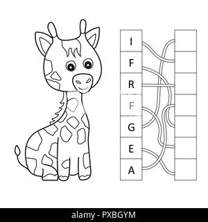Cartoon giraffe Kreuzworträtsel. Die Buchstaben in die richtige Reihenfolge bringen Stock Vektor