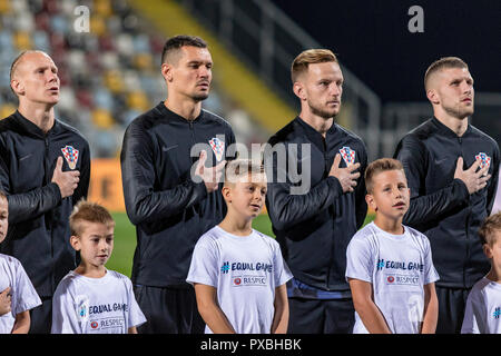 RIJEKA, KROATIEN - 12. OKTOBER 2018: UEFA Nationen Liga Fussball Spiel Kroatien gegen England. Die kroatischen Spieler Aufstellung Stockfoto