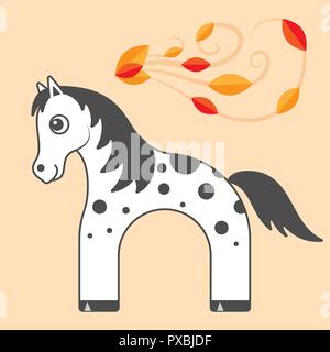 Cartoon Pferd für Kinder. Abbildung: für Kinder. Flache Bauform. Tier in minimalistischem Stil. Serie von halbrunden Tiere Stock Vektor