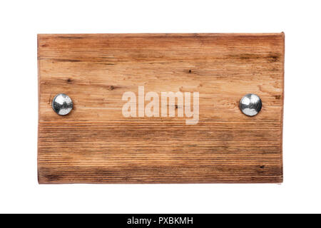 Natürlicher Rahmen von Plank mit Schrauben auf weißem Hintergrund gemacht Stockfoto