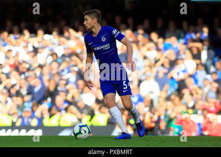 London, Großbritannien. Okt, 2018 20. Jorginho von Chelsea in Aktion. Premier League match, Chelsea V Manchester United an der Stamford Bridge in London am Samstag, den 20. Oktober 2018. Dieses Bild dürfen nur für redaktionelle Zwecke verwendet werden. Nur die redaktionelle Nutzung, eine Lizenz für die gewerbliche Nutzung erforderlich. Keine Verwendung in Wetten, Spiele oder einer einzelnen Verein/Liga/player Publikationen. pic von Steffan Bowen/Credit: Andrew Orchard sport Fotografie/Alamy leben Nachrichten Stockfoto