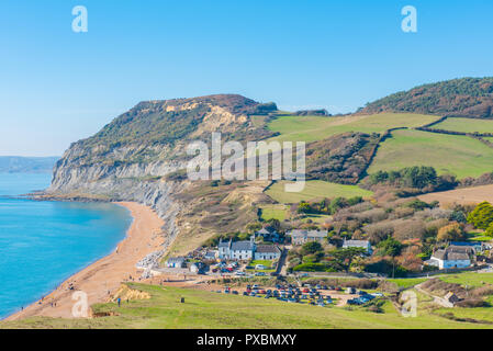 Seatown, Dorset, Großbritannien. 20. Oktober 2018. UK Wetter: herrlich warmen Sonnenschein und strahlend blauen Himmel entlang des South West Coast Path auf der schönen Jurassic Coast, in der Nähe von Bridport. Credit: Celia McMahon/Alamy leben Nachrichten Stockfoto