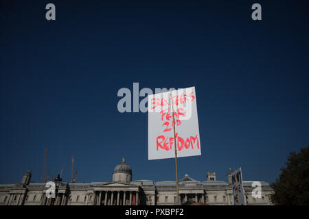 London, Großbritannien. 20. Oktober, 2018. Die Abstimmung März. Hunderttausende beteiligen sich an der Abstimmung März für die Zukunft eine Abstimmung über die endgültige Brexit Angebot zu verlangen. Trafalgar Square und der National Gallery. Brexiteers Angst 2 referndum. Quelle: Carol Moir/Alamy leben Nachrichten Stockfoto
