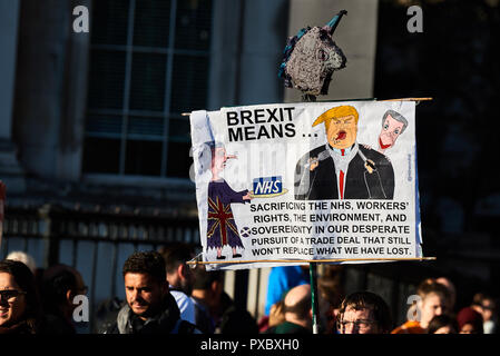 London, Großbritannien. Okt, 2018 20. Plakat von einer anti-Brexit Demonstrator im März statt am Samstag, den 20. Oktober 2018 in Central London zu protestieren gegen das Vereinigte Königreich die EU verlassen. Quelle: Michael Foley/Alamy leben Nachrichten Stockfoto