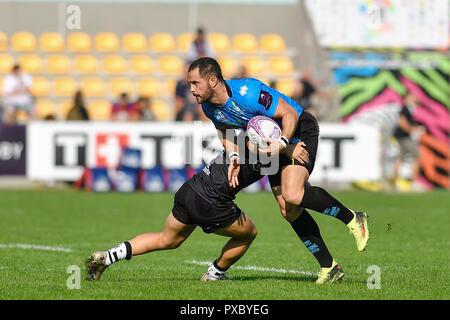 Parma, Italien. 20. Oktober, 2018. Zebre ist voll zurück Francois Brummer sucht Unterstützung im Spiel gegen den Bären in europäischen Rugby Challenge Cup Runde 2 © Luca Sighinolfi/Alamy leben Nachrichten Stockfoto